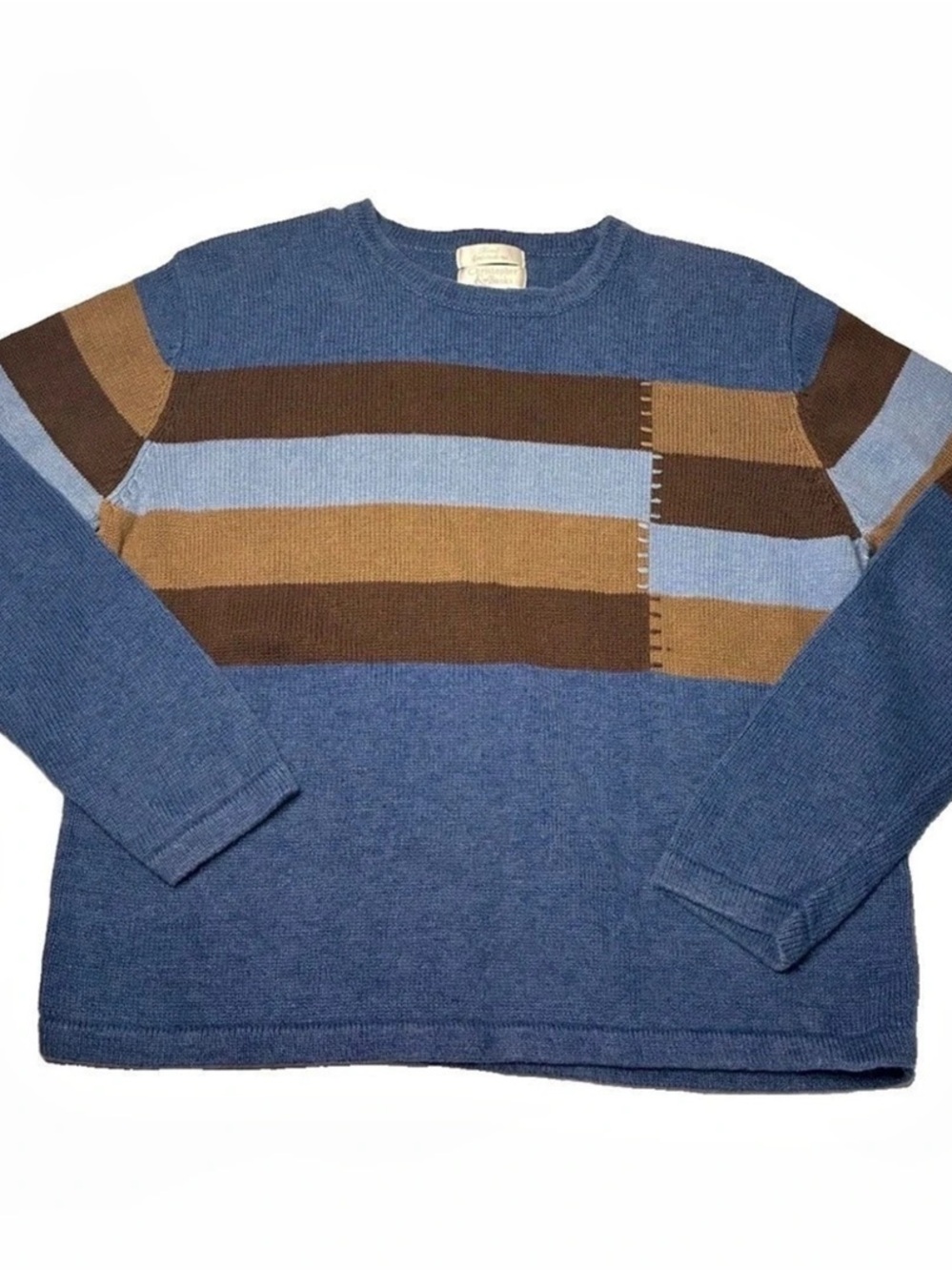 Christopher & Banks Striped Crewneck Sweater in Blue & Brown Size Medium